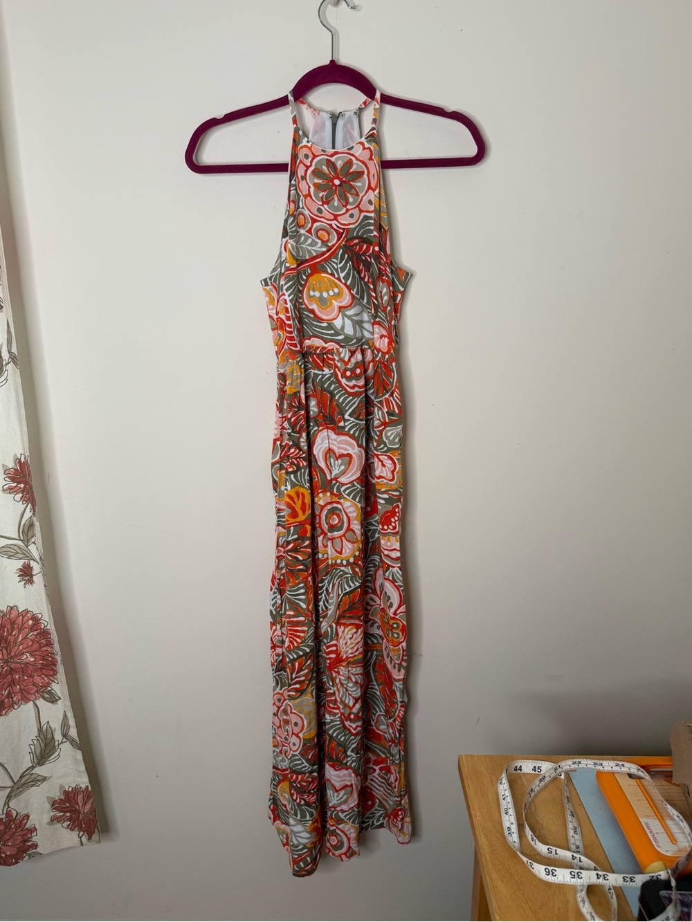 LOFT Floral Halter Maxi Dress in Orange, Pink, Green, and Cream